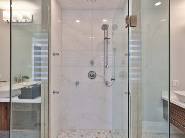 walk in shower with glass enclose